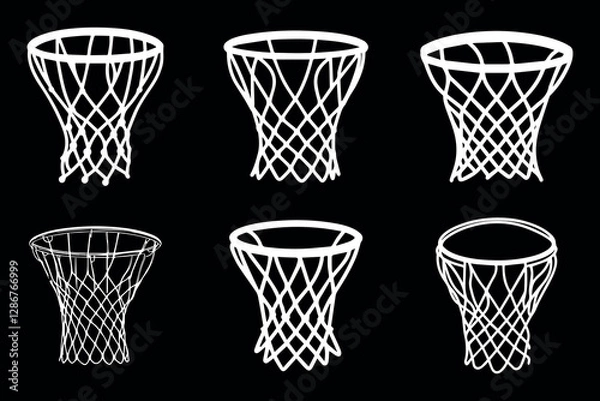 Fototapeta Collection of Classic and Modern Basketball Hoops in Vector Format - Ideal for Infographics, Digital Artwork, and Sports Merchandise