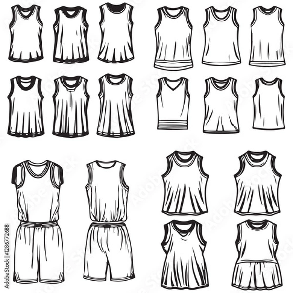 Fototapeta Basketball Jersey and Uniform Template Set - Outline Vector for Custom Apparel, Team Logos, and Merchandise