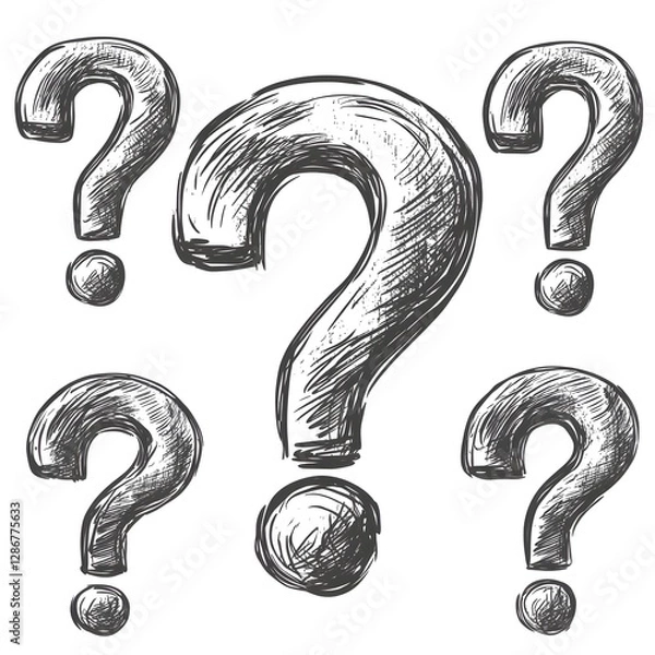 Obraz Collage of Black Question Marks on White Background Vector