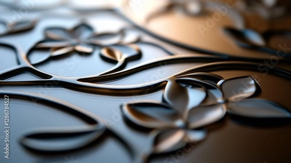 Obraz Intricate Metal Floral Design: A Close-Up of Elegant Embossed Artwork