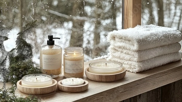 Fototapeta Cozy winter bathroom essentials