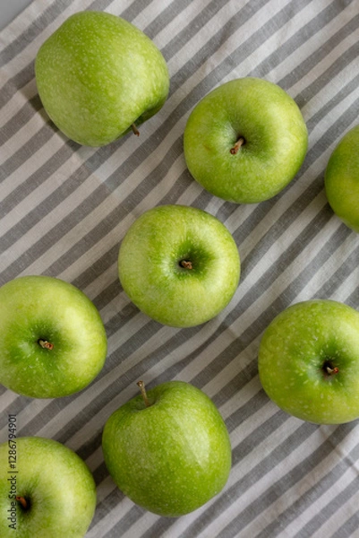 Obraz Organic Green Granny Smith Apples, top view. Flat lay, overhead, from above.