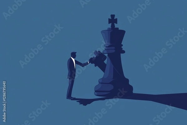 Obraz A win-win situation is achieved when businessman competitors choose partnership over confrontation, as depicted by a handshake on a chessboard, representing a successful negotiation strategy and