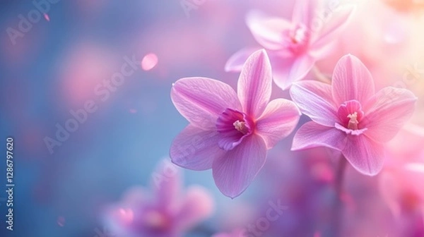 Fototapeta Blooming Pink Orchid Flowers with Soft Pastel Background for Spring
