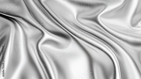 Fototapeta Close up of luxurious silver fabric with soft flowing curves modern abstract background