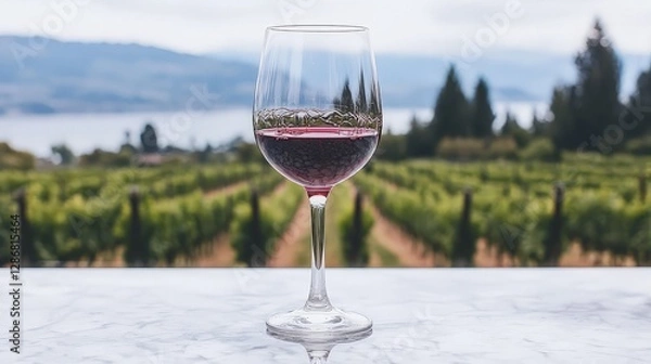 Obraz Red Wine Glass Vineyard Lake
