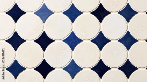 Fototapeta Elegant Minimalist azulejo pattern on a clean white background with delicate navy and cobalt blue linework subtle and stylish 