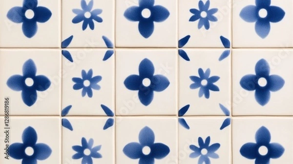 Fototapeta Elegant Seamless pattern of small azulejo tiles arranged in interwoven star and floral shapes Mediterranean cultural fusion 