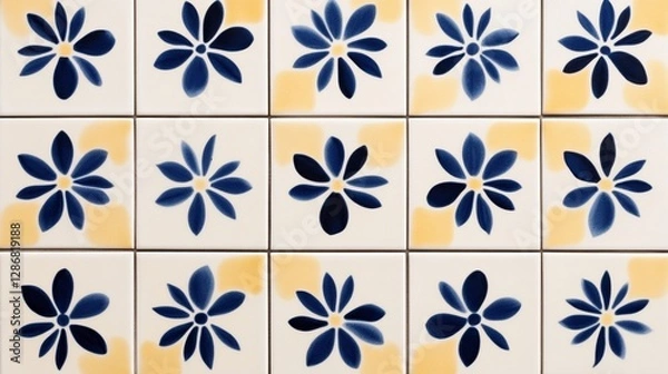 Fototapeta Elegant Seamless pattern of small azulejo tiles arranged in interwoven star and floral shapes Mediterranean cultural fusion 