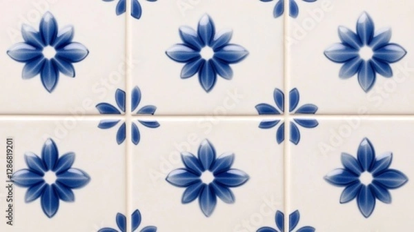 Fototapeta Elegant Seamless pattern of small azulejo tiles arranged in interwoven star and floral shapes Mediterranean cultural fusion 
