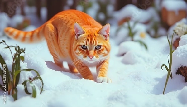 Obraz Vibrant Orange Cat in Snowy Forest