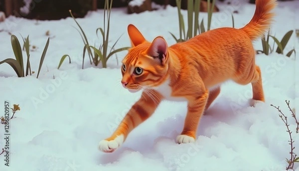 Obraz Vibrant Orange Cat in Snowy Forest