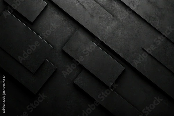 Fototapeta Textured Abstract Black Background with Geometric Shapes and Lines