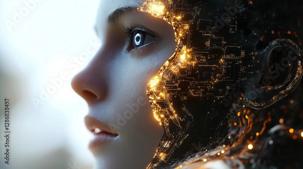 Fototapeta Artificial intelligence in humanoid head