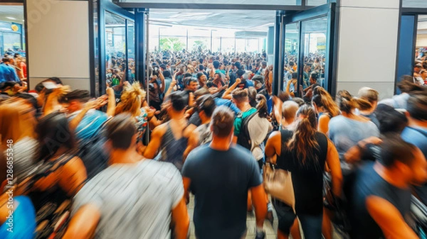 Obraz A lot of consumers in shopping mall, discount season, sales, motion blur