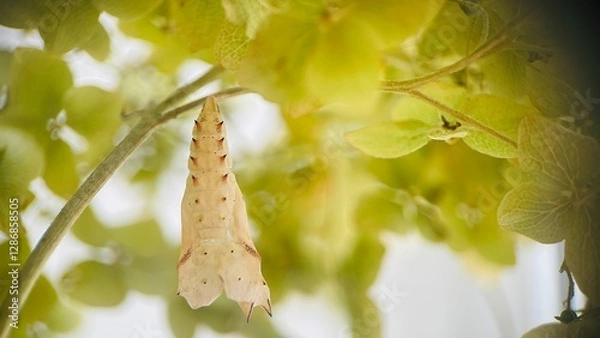 Obraz a dry caterpillar pupa that has turned into a butterfly, a butterfly cocoon
