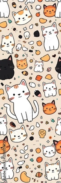 Fototapeta Charming Pattern Featuring Playful Cats and Dogs in a Whimsical and Colorful Design for Pet Lovers