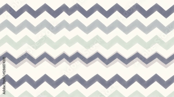 Fototapeta High contrast chevron pattern with alternating vivid and muted zigzag lines in shades of blue and green on light background, creating dynamic and modern design
