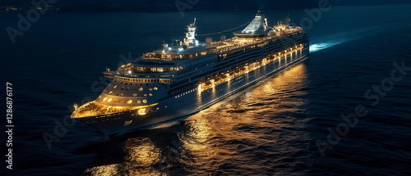 Fototapeta A luxurious cruise ship at night illuminated by th_004