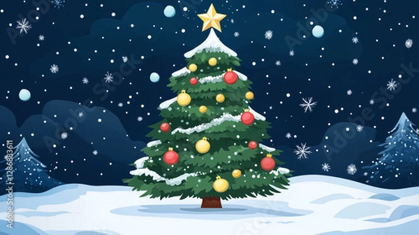 Obraz christmas tree decorated in snow illustration