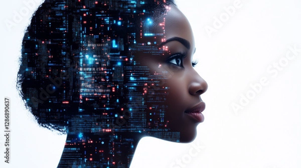 Fototapeta A female with a tech pattern overlay