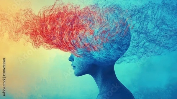 Fototapeta Surreal Portrait: Colorful Smoke and Psychedelic Design in Abstract Art.Mental Health & Self-Care Journey