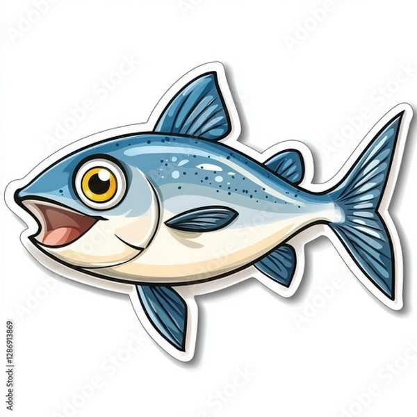 Obraz A cheerful cartoon fish with bright blue fins and a happy expression.  Perfect for children's illustrations or educational materials.