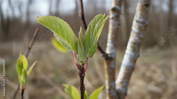 Fototapeta Birch Tree with Vibrant Green Leaves in Spring, Capturing the Essence of Seasonal Renewal and Fresh Growth