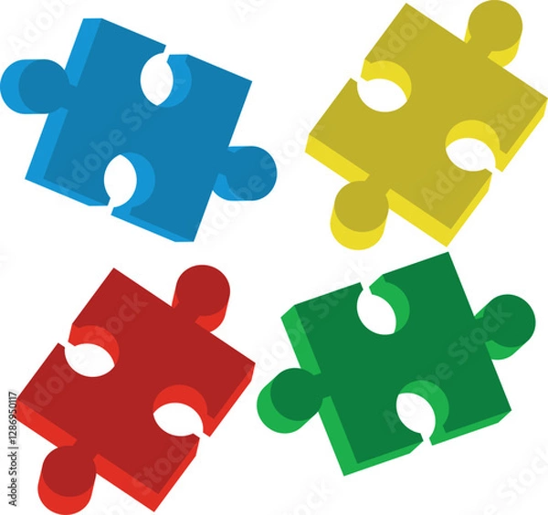 Fototapeta Simbulo autism puzzle, frame, 3d illustration, clipart, for backgrounds and textures