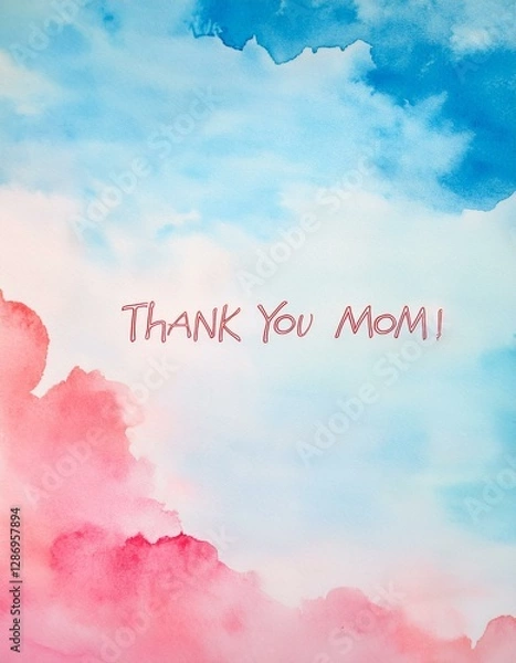 Fototapeta 「カラフルな水彩背景」 淡いブルーとピンクの水彩風背景に、ふんわりとした雲のようなコピースペース