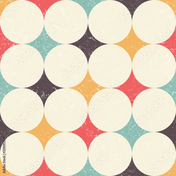 Fototapeta Vector Geometric Seamless Pattern. Repeating Abstract Background with Grunge Texture. Vintage Bright Graphic Ornament with Rhombus and Circle Shapes