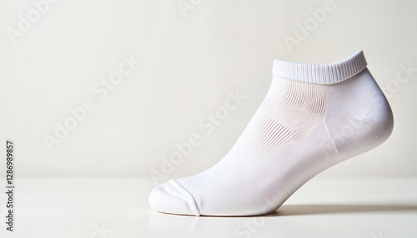 Fototapeta Sleek white running sock in soft lighting, versatile for sportswear marketing