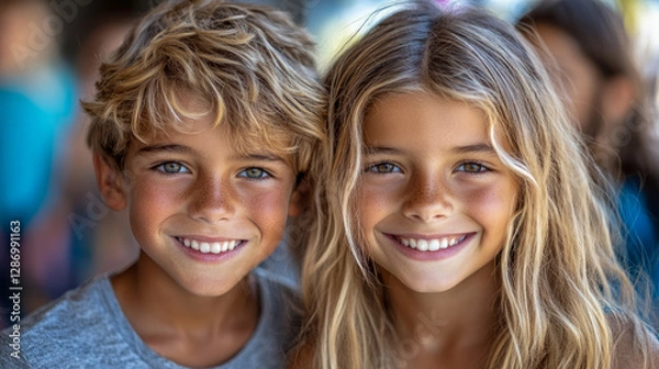 Obraz A joyful brother and sister portrait beaming with happiness.