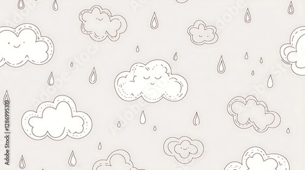 Obraz A white background with clouds and raindrops. generated using AI
