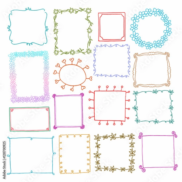 Fototapeta Vintage photo frames set, drawing doodle style
