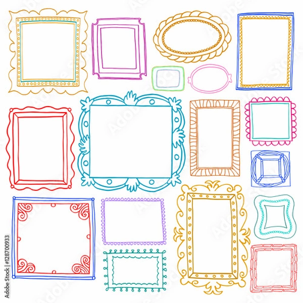 Fototapeta Vintage photo frames set, drawing doodle style