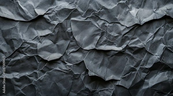Fototapeta Abstract black crumpled paper texture with smooth creases for creative design