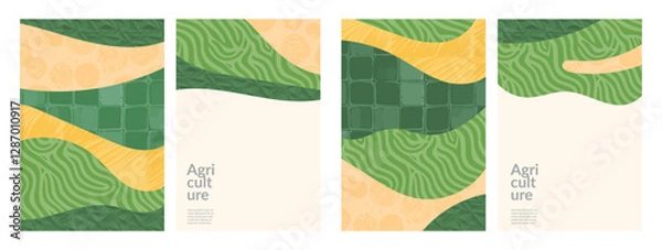 Fototapeta Agriculture, organic farms, rural landscapes green background. Spring and summer environmentally nature template. Eco-friendly brochure, poster, Japanese illustration with abstract vector design