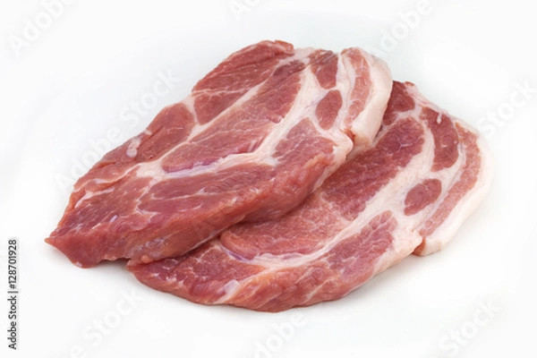 Fototapeta Raw meat, pork, slices pork on a white background