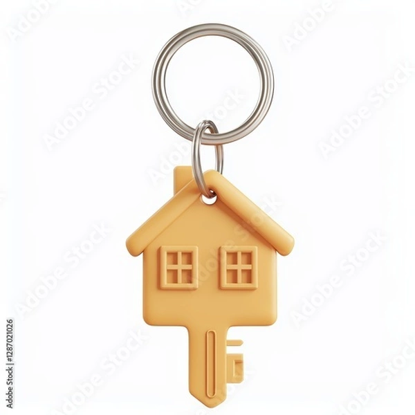 Fototapeta House key with keychain isolated on white background