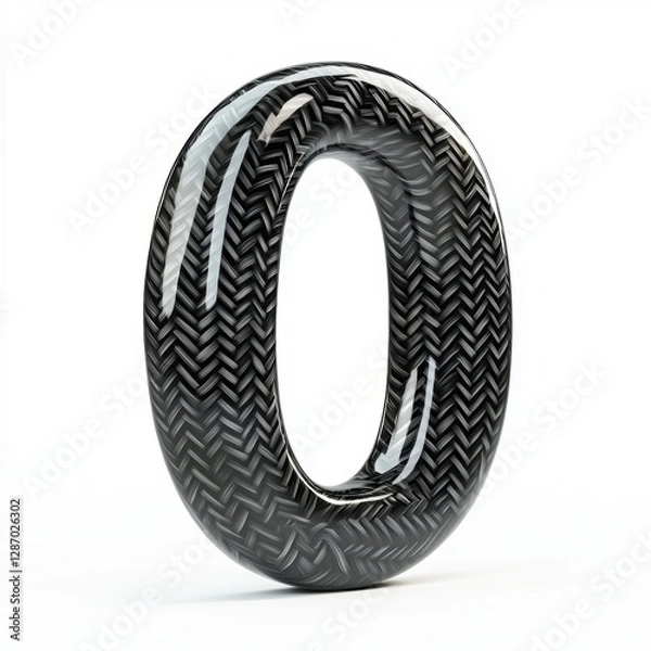 Fototapeta Number 0 made of sleek black carbon fiber with a high-tech textured weave pattern isolated on a clean white background
