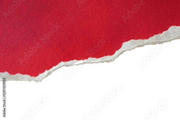 Fototapeta Red ripped paper torn edges strips isolated on white background
