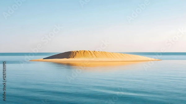 Obraz A serene desert island with golden dunes and a single oasis surrounded by endless blue waters.