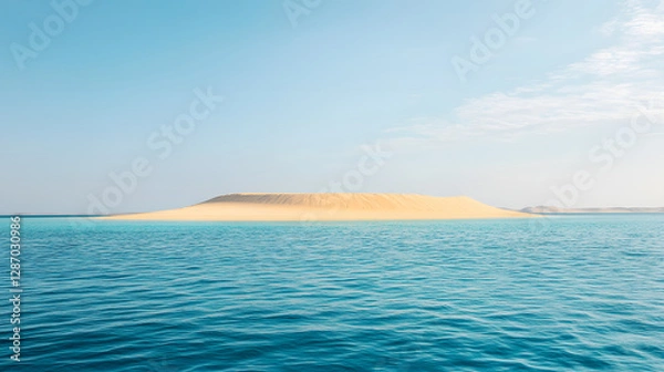 Obraz A serene desert island with golden dunes and a single oasis surrounded by endless blue waters.