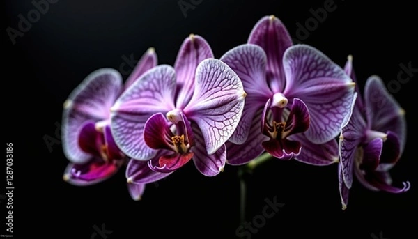 Obraz Purple Orchids on Black Background