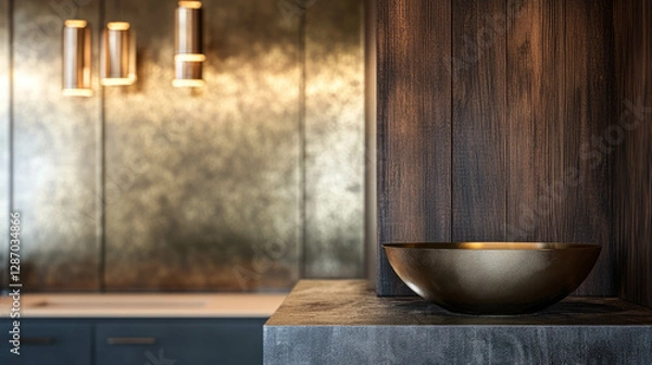 Fototapeta Elegant interior design with mahogany and brushed brass for modern luxury aesthetics