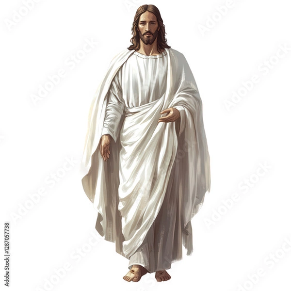 Obraz A professionally illustrated portrayal of Jesus Christ, rendered in a serene and graceful art style, transparent background, PNG