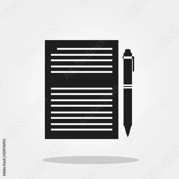 Fototapeta Paper and pen cute icon in trendy flat style isolated on grey background. School symbol for your design, logo, UI. Vector illustration, EPS10.