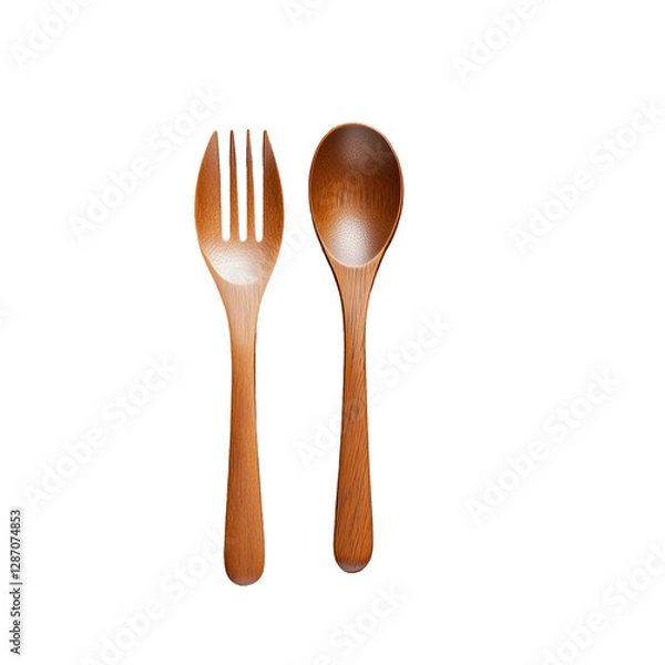 Fototapeta Elegant bamboo spoon and fork on a transparent background