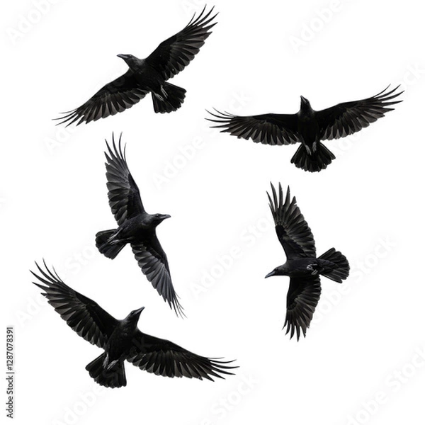 Fototapeta Flying Crows isolated on transparent background, Flocks Of Crows Flying PNG 